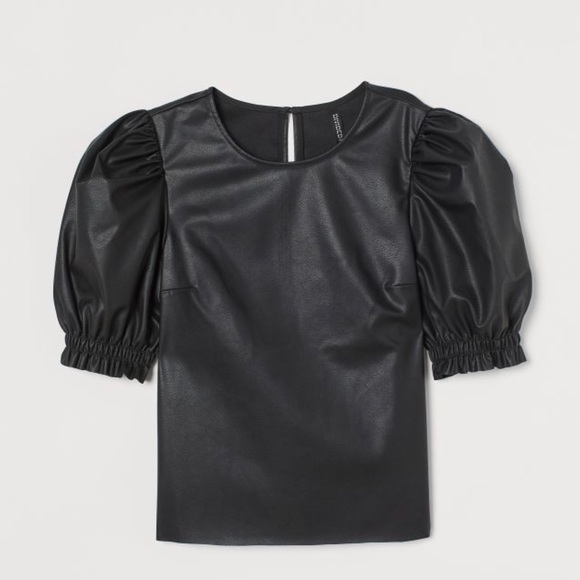 H&M Faux leather straight cut top Puff sleeves New With Tag Simply Adorable 🌹🌹 - Picture 1 of 3